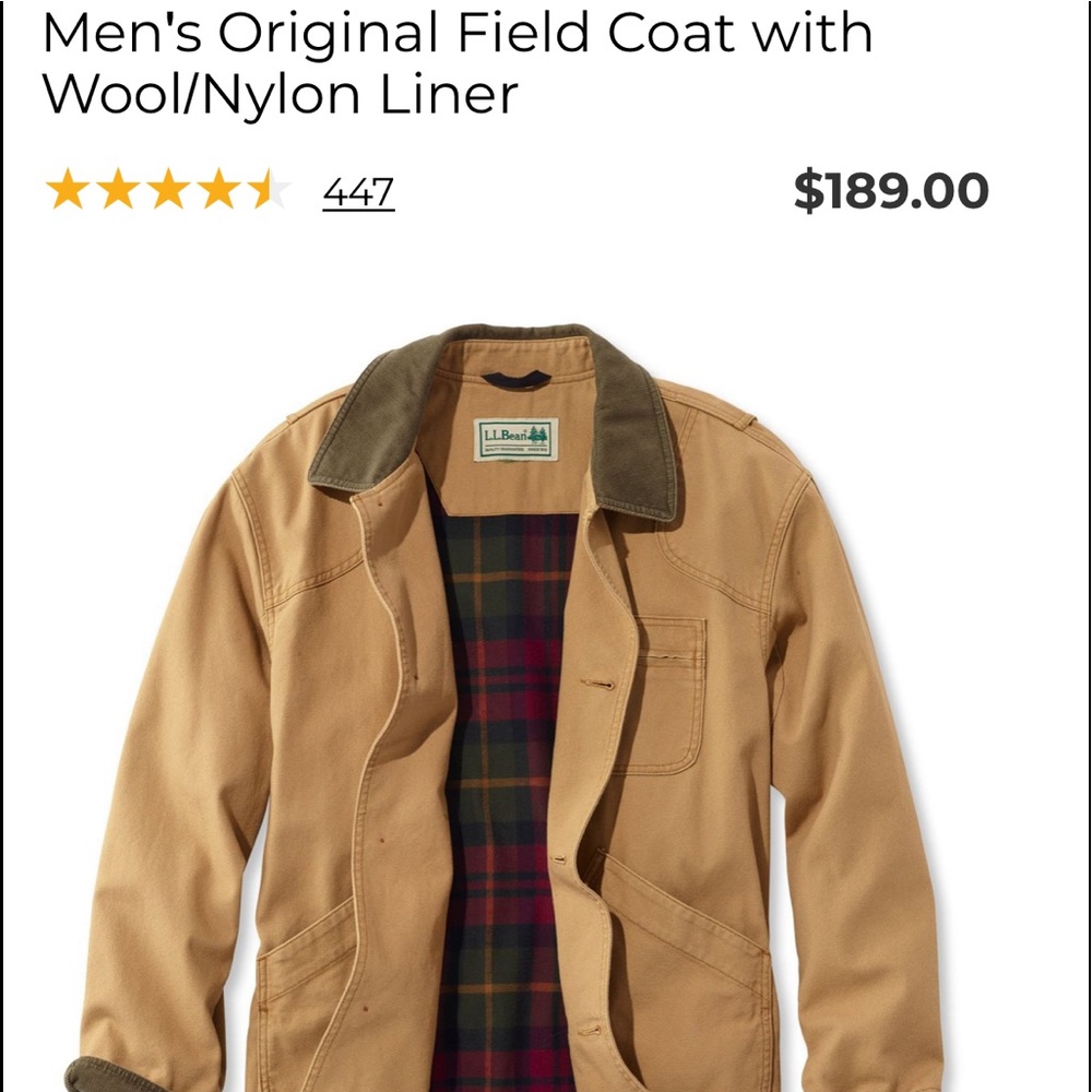 Mens LL Bean Duck Coat w/ Wool button liner